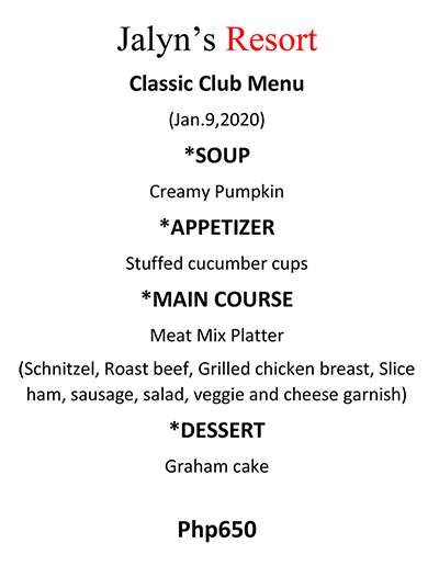 classic club menu